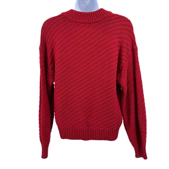 Universal Thread Cable Knit Pullover Sweater WMNS S Red Crew Neck Relaxed Fit LS - Picture 4 of 9